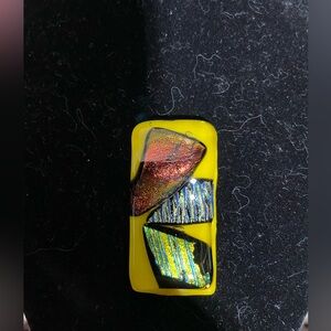 Art-Glass Pendant Yellow with Orange, Blue and Green Shapes